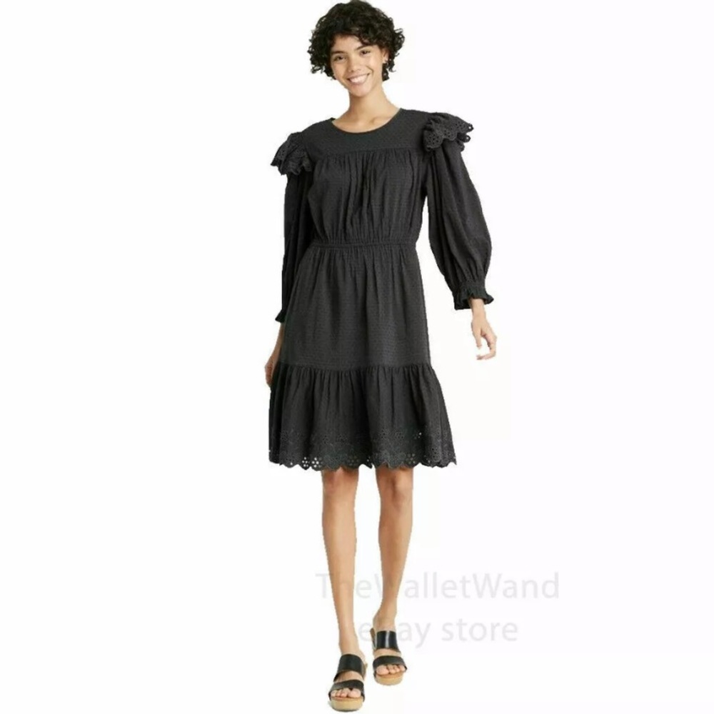 NEW Universal Thread Farmhouse Black Ruffle and Eyelet Dress